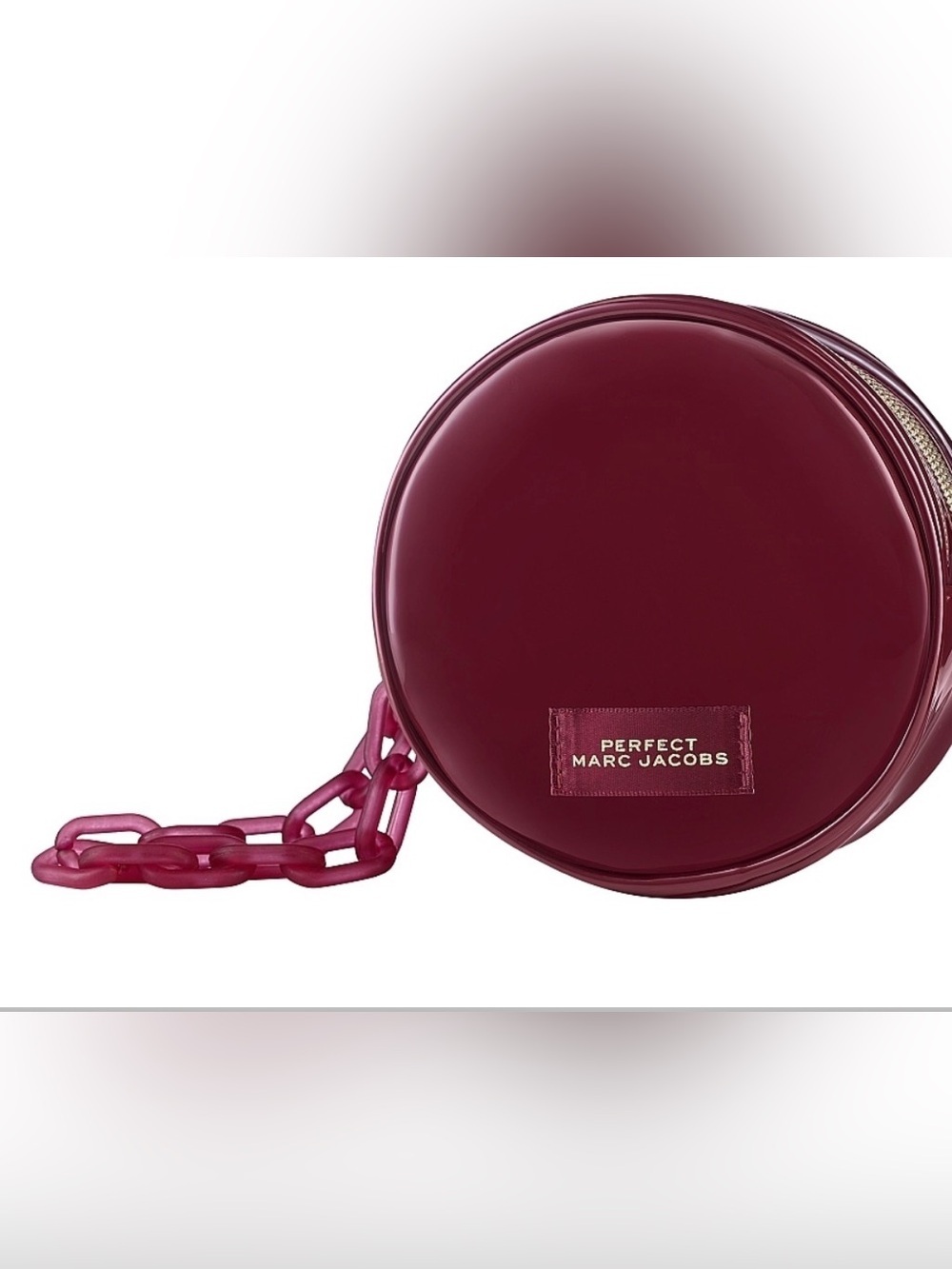 Marc Jacobs Perfect VIP Round Glossy Burgundy Pochette Pouch with Chain & Box